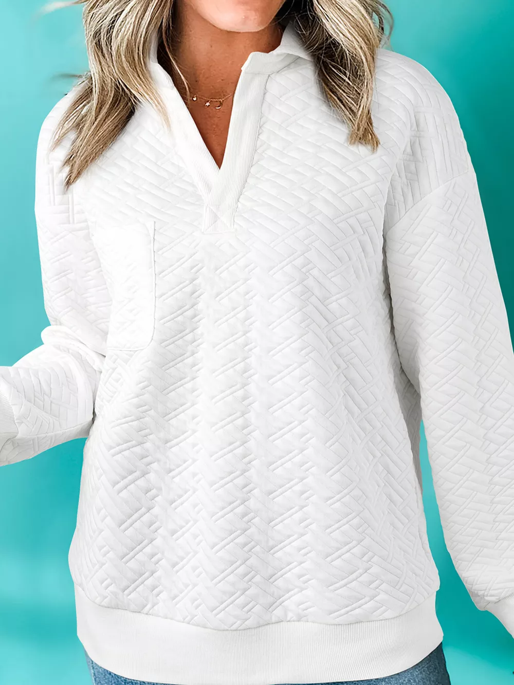 Textured Johnny Collar Sweatshirt