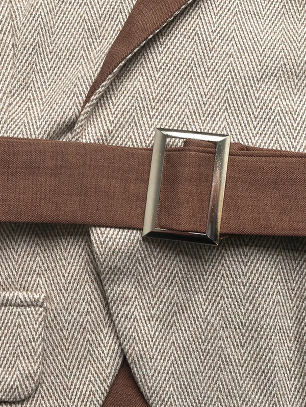 Pleated Patchwork Blazer Belt Dress, image 9