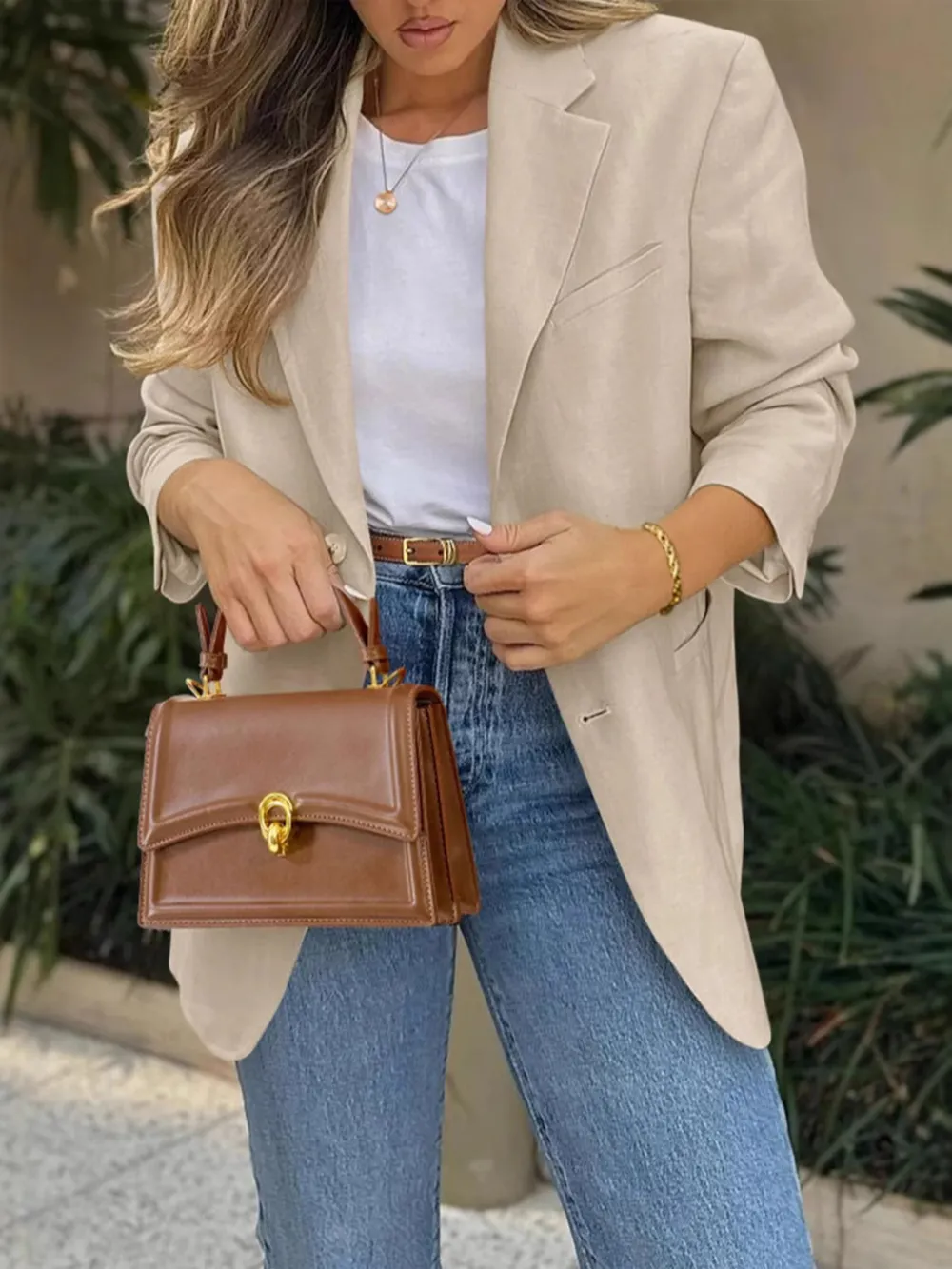 Pocketed Lapel Collar Long Sleeve Blazer, image 6
