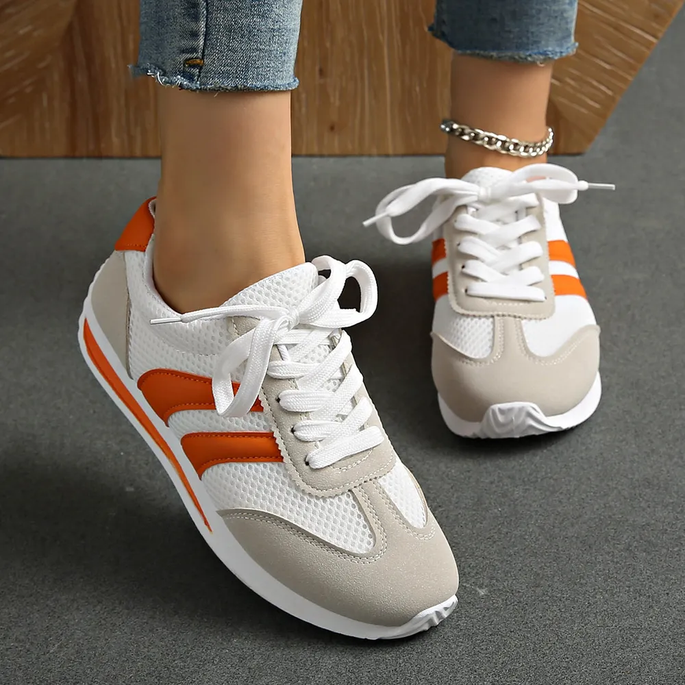 Striped Contrast Mesh Lace Up Sneakers, image 8