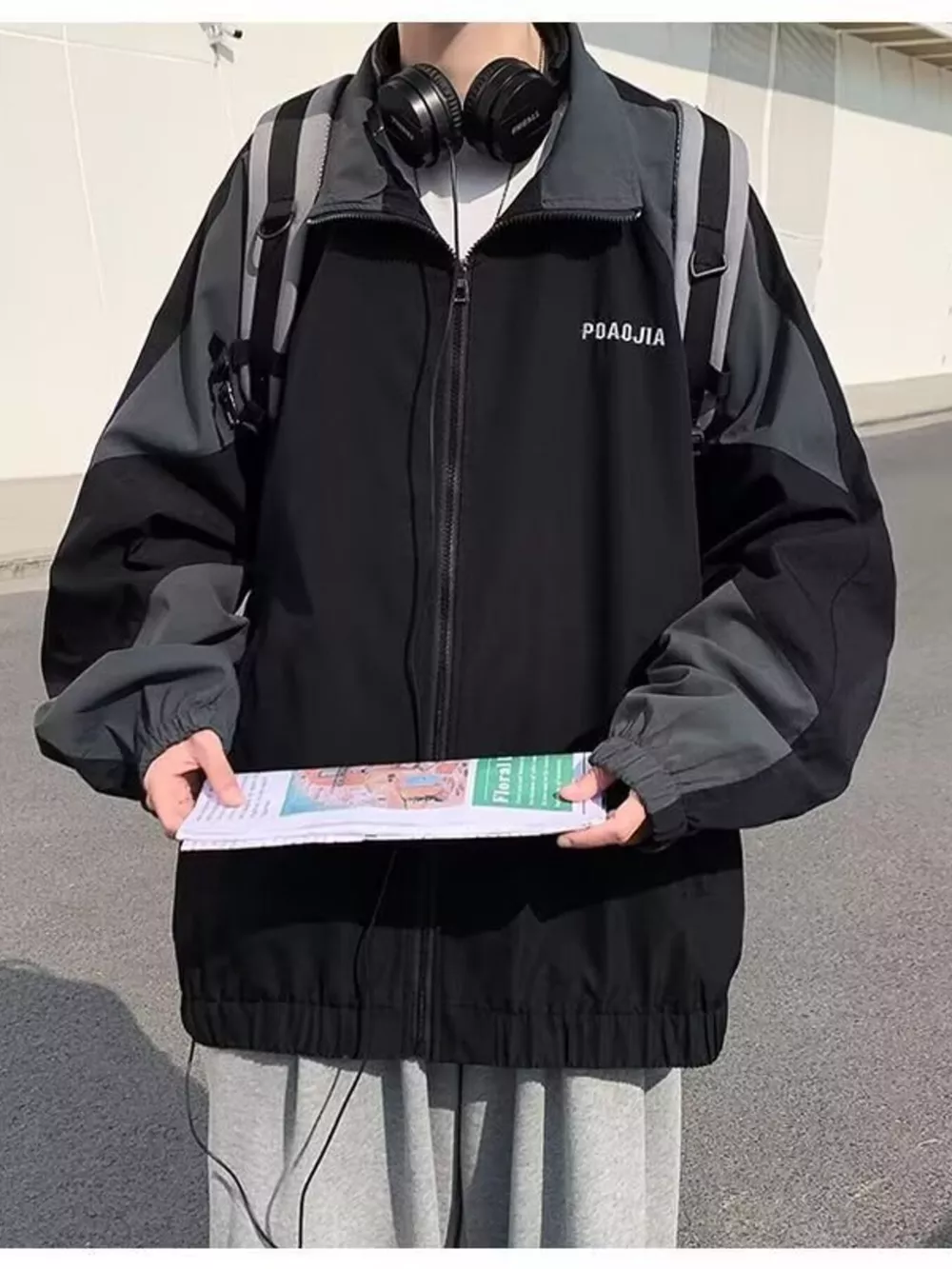 Men's Plus Size Two-Tone Windbreaker Jacket, image 5