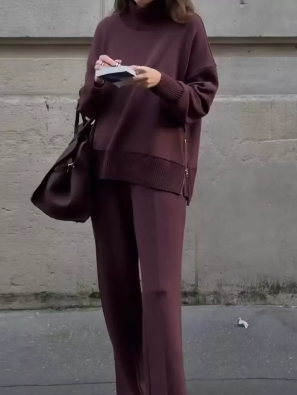 Turtleneck Side Zipper Sweatshirt and Pants Set, image 3