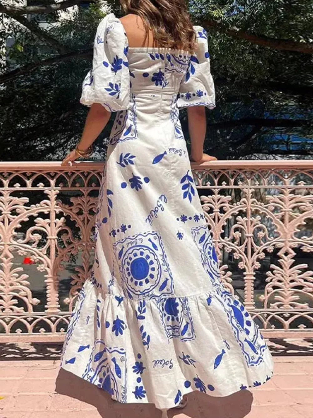 Full Size Floral Print Puff Sleeve Maxi Dress Plus Size, image 5