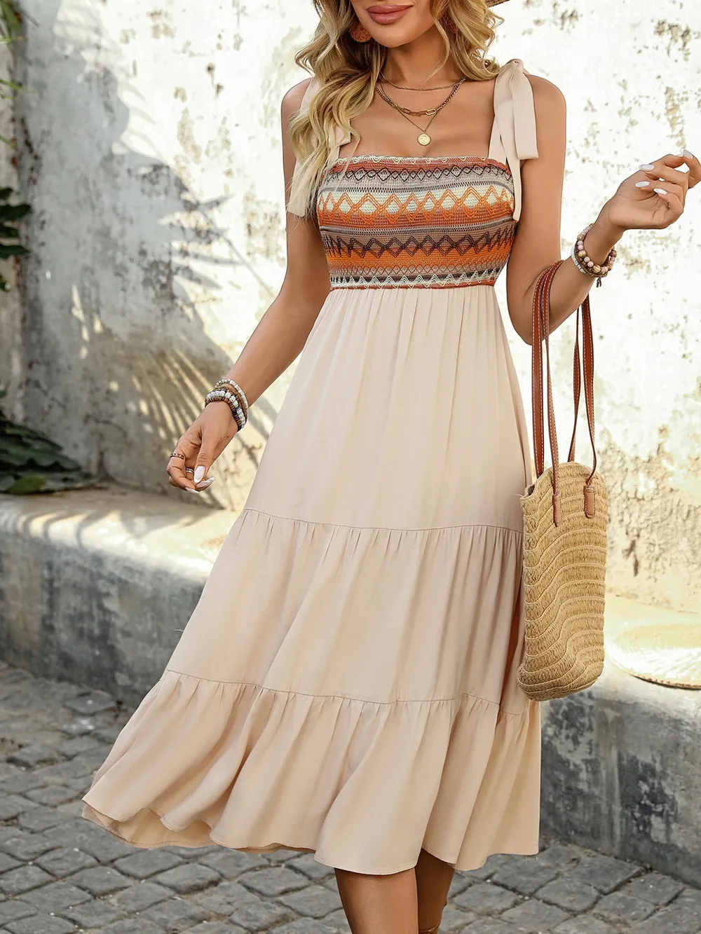 Tiered Tie Shoulder Midi Dress, image 5