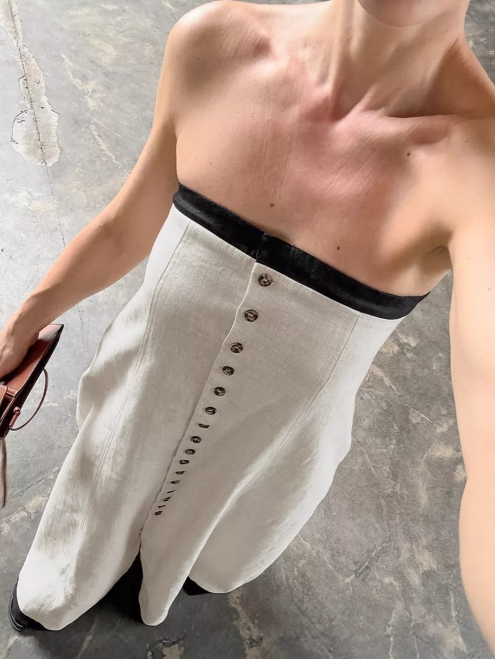 Contrast Trim Button Front Tube Maxi Dress, image 4