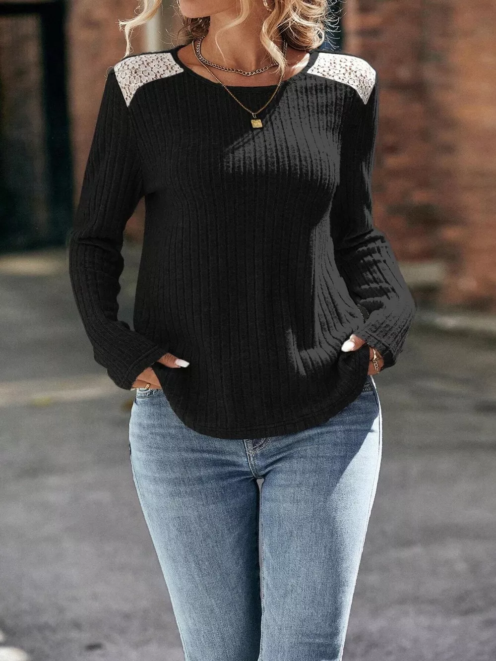 Ribbed Long Sleeve Knit Top, image 8