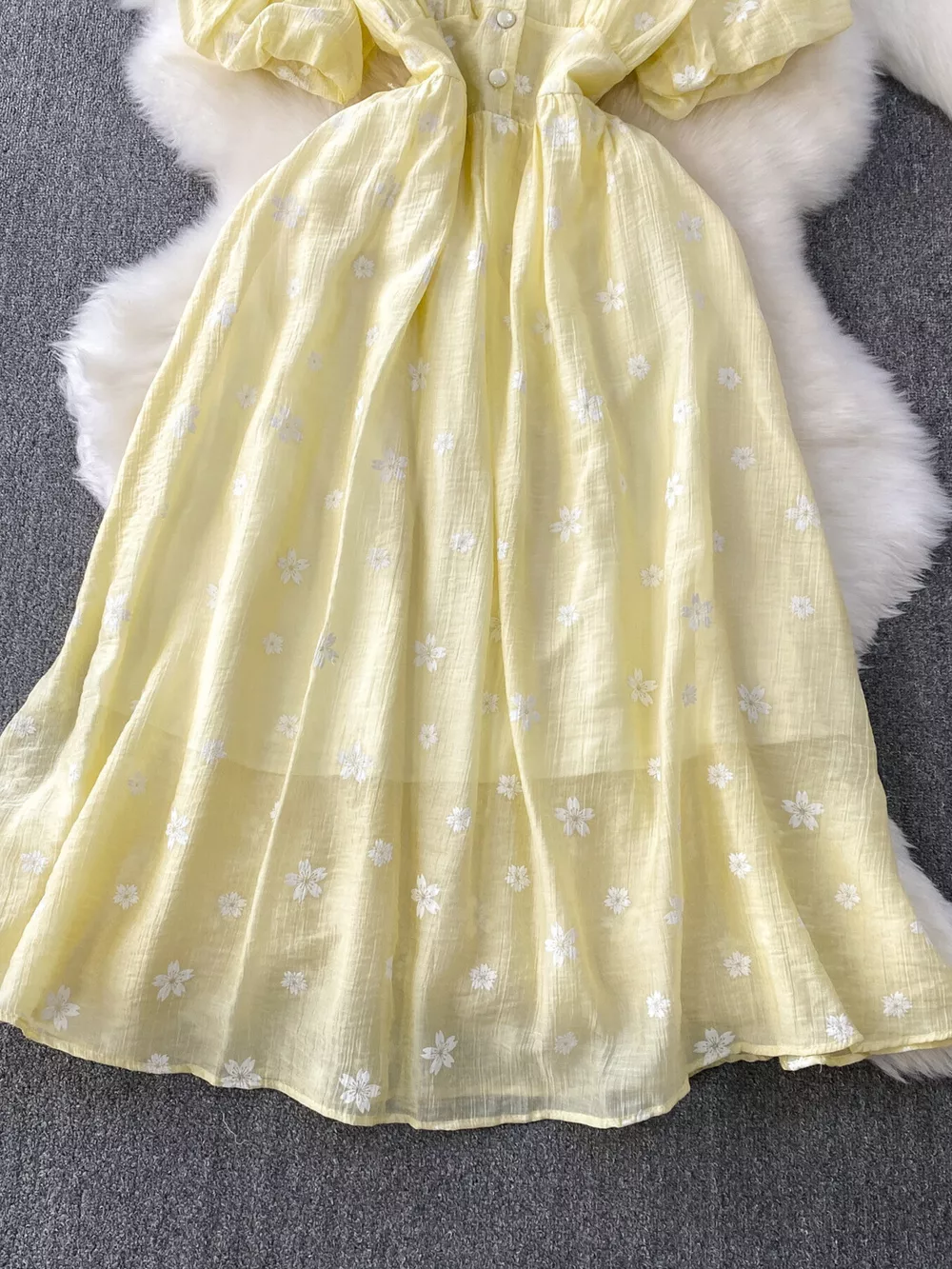 Floral Puff Sleeve A-Line Midi Dress, image 19