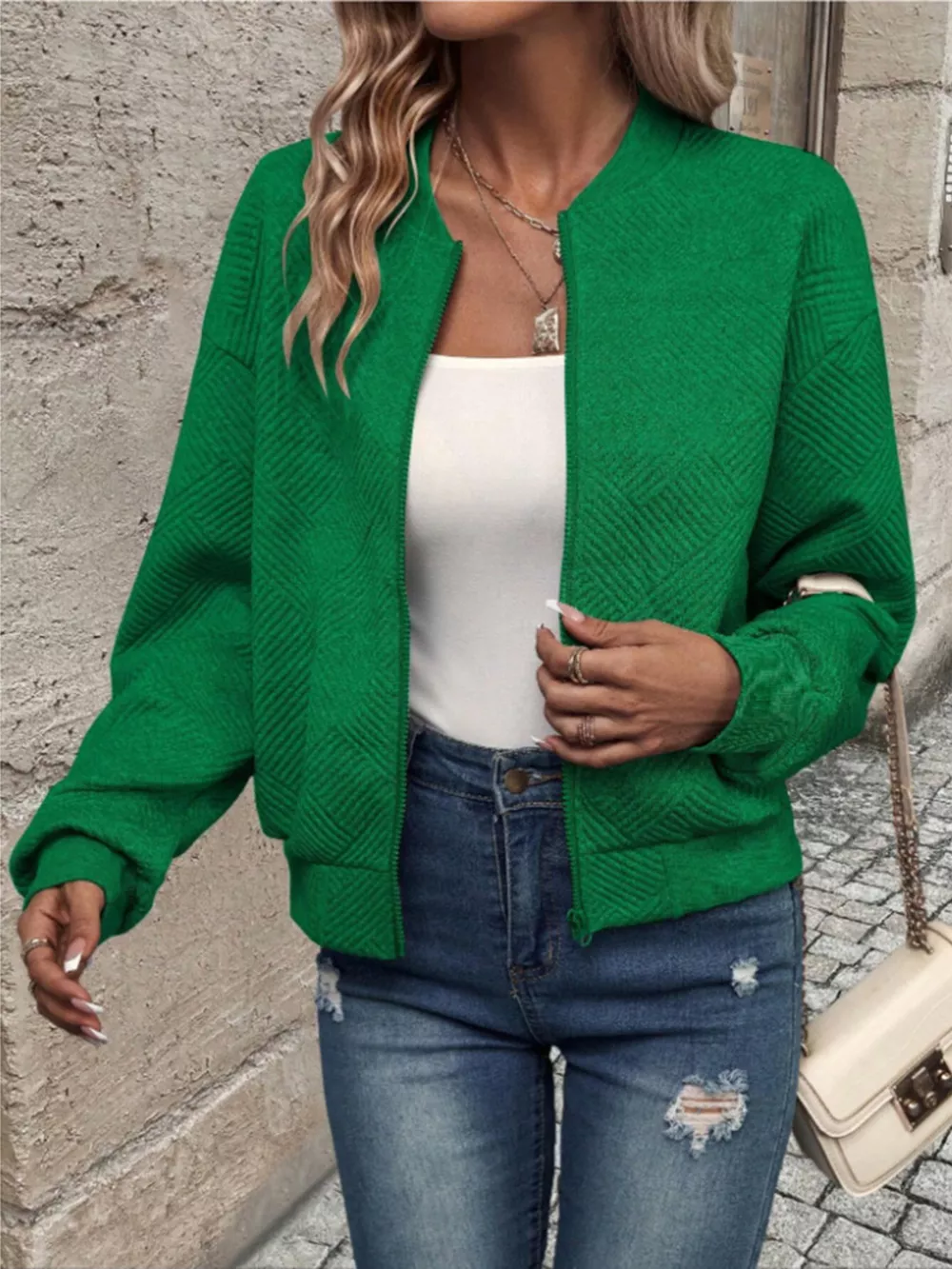 Textured Knit Zip-Up Bomber Jacket, image 10