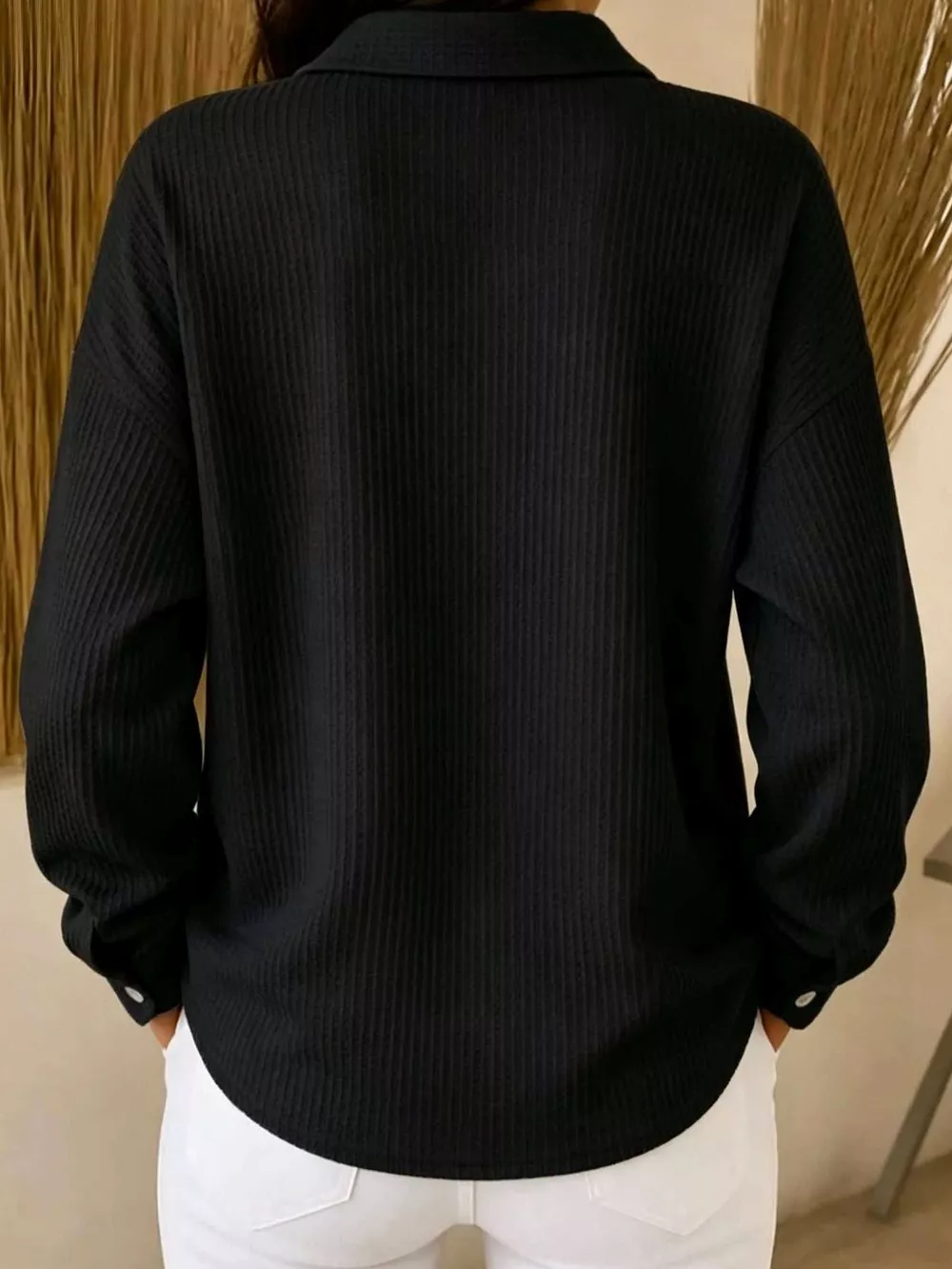 Waffle Knit Button-Down Shirt, image 7