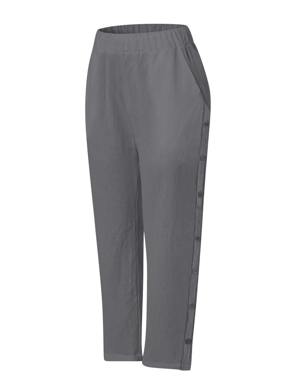 Full Size Side Decor Button Casual Wide Leg Pants Plus Size, image 16