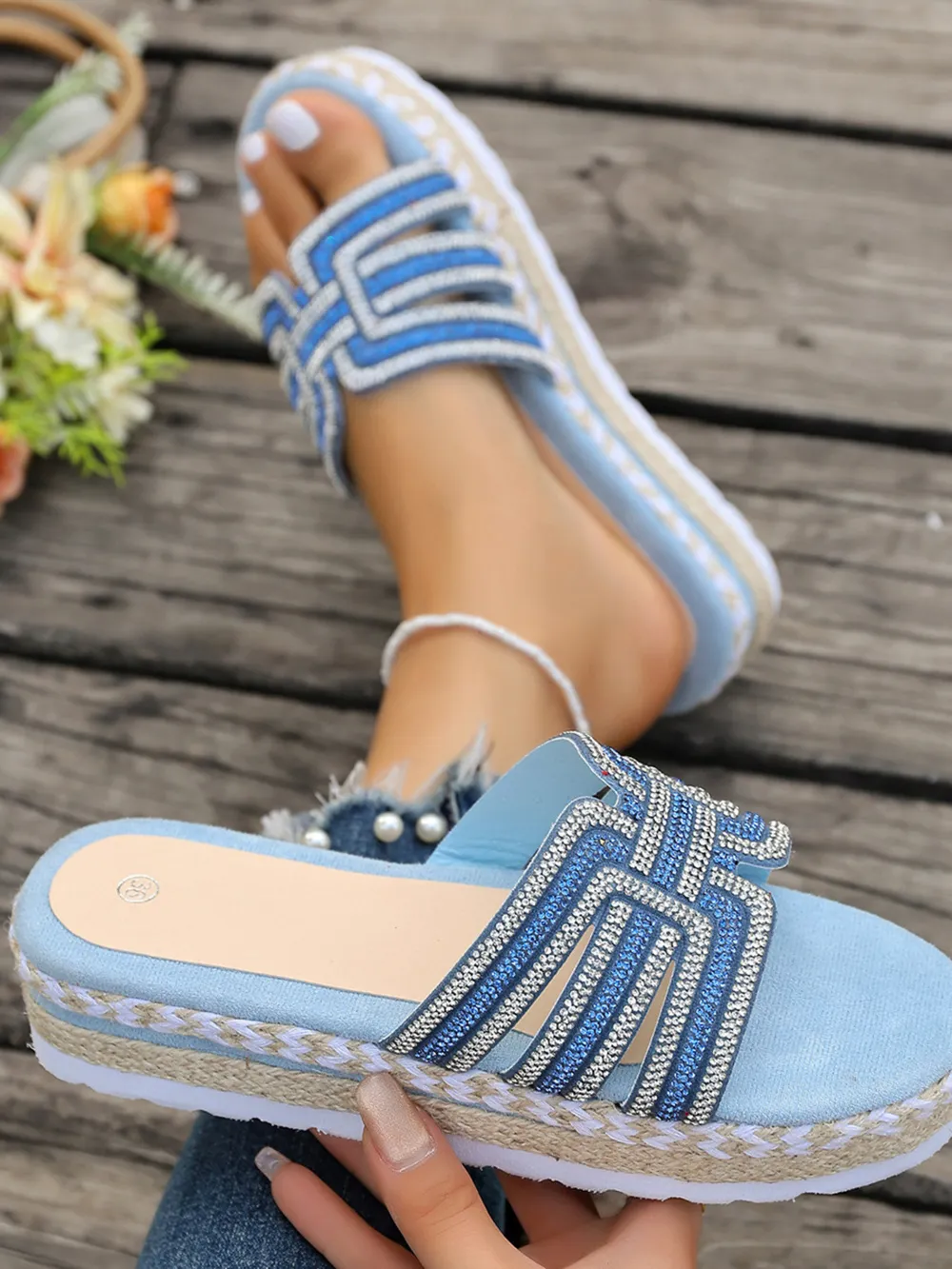 Rhinestone Embellished Platform Espadrille Sandals, image 9