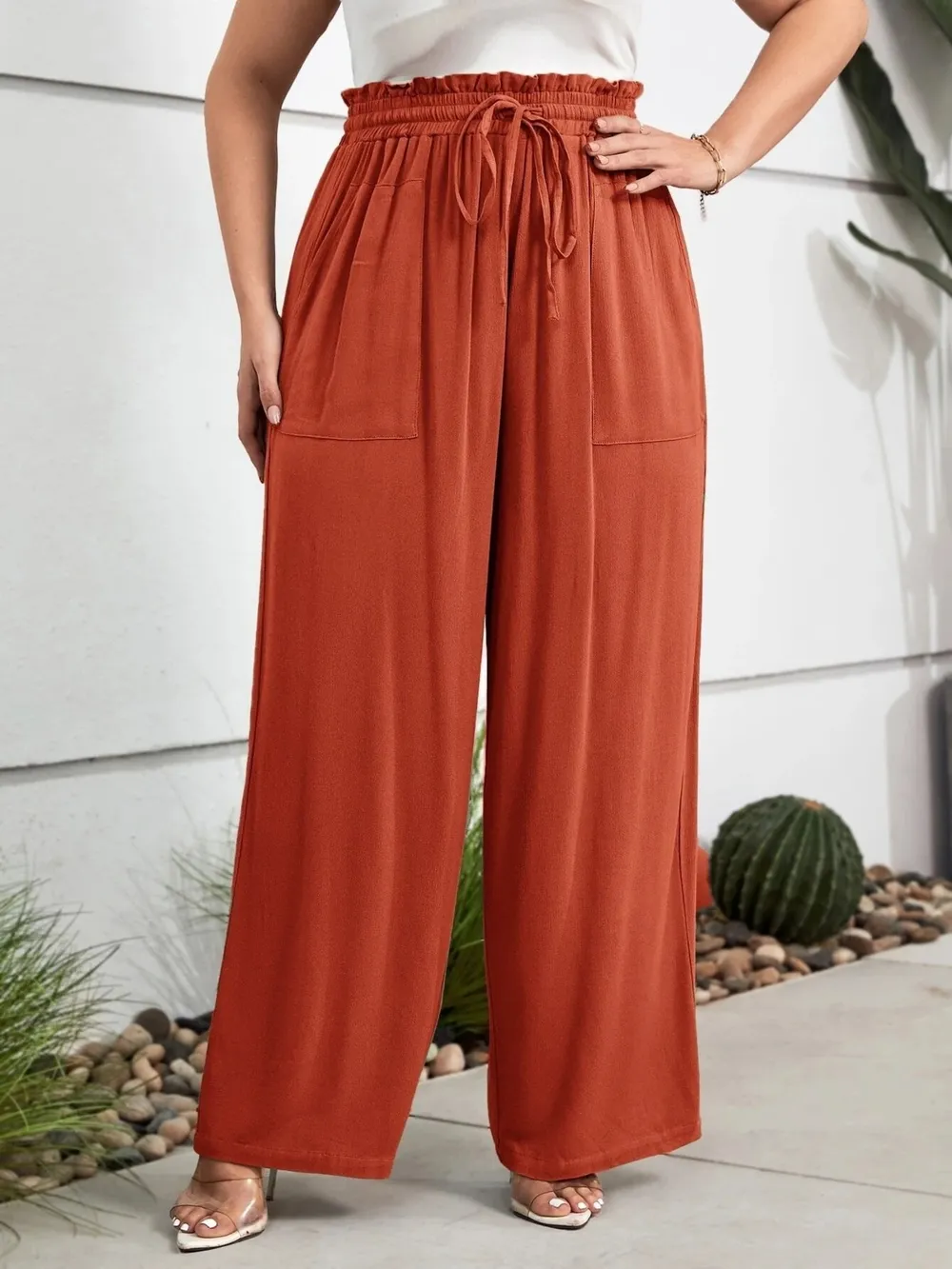 Plus Size High Waist Wide Leg Drawstring Pants, image 3