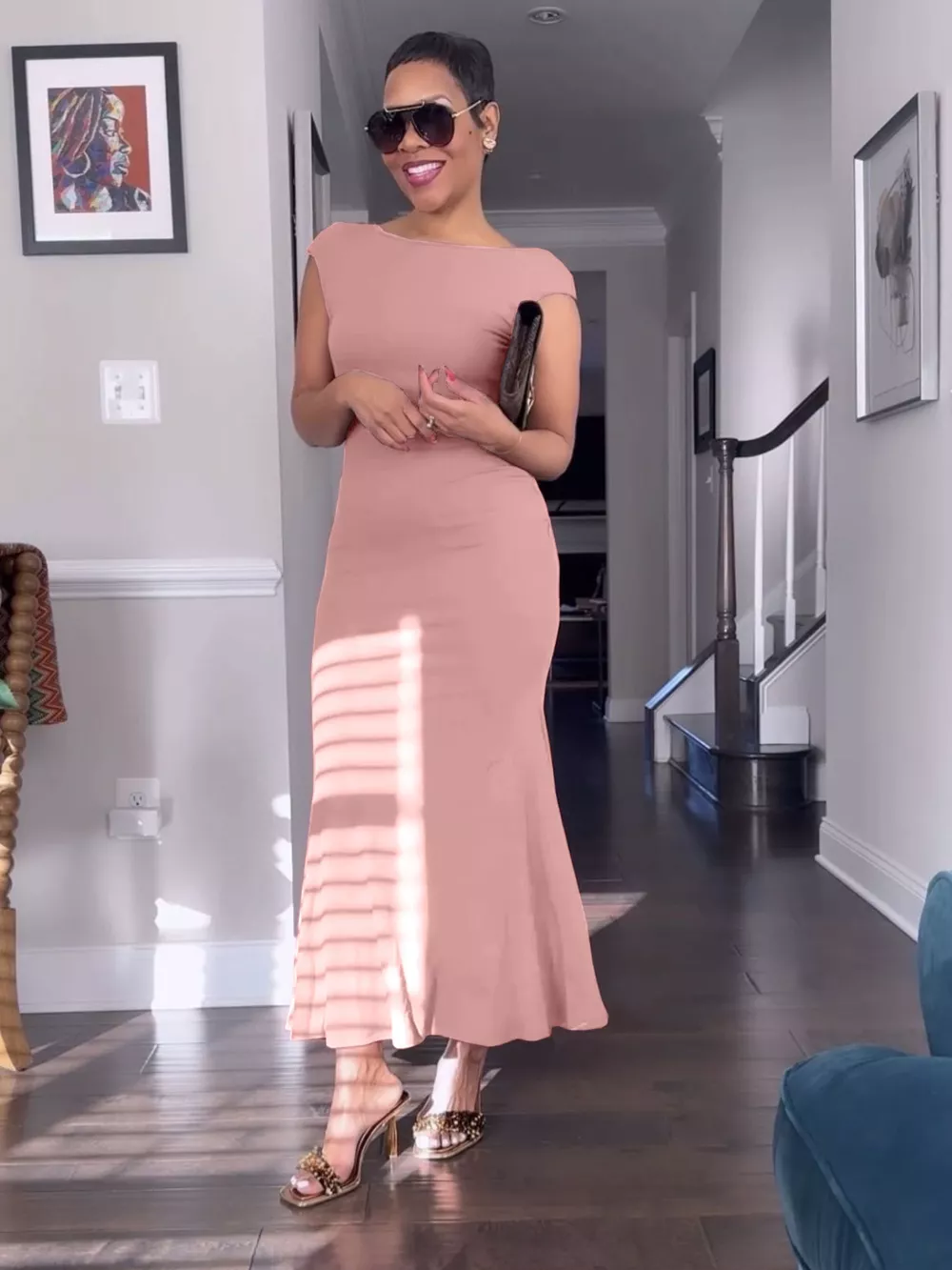 Backless Cap Sleeve Maxi Dress, image 3