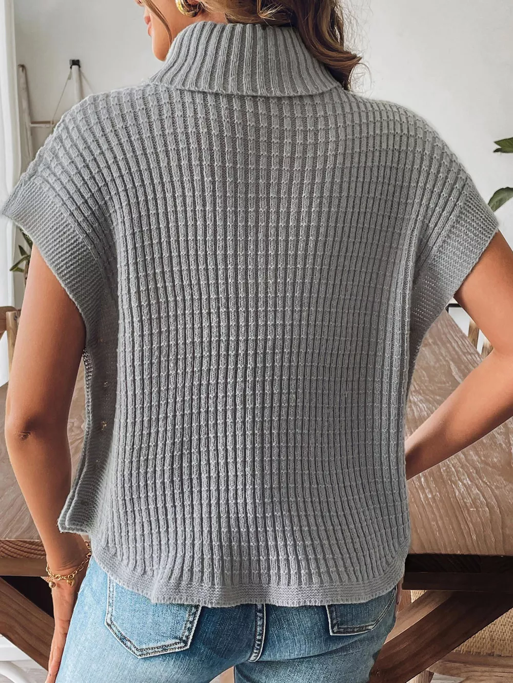Ribbed Turtleneck Sweater with Side Button Detail, image 6
