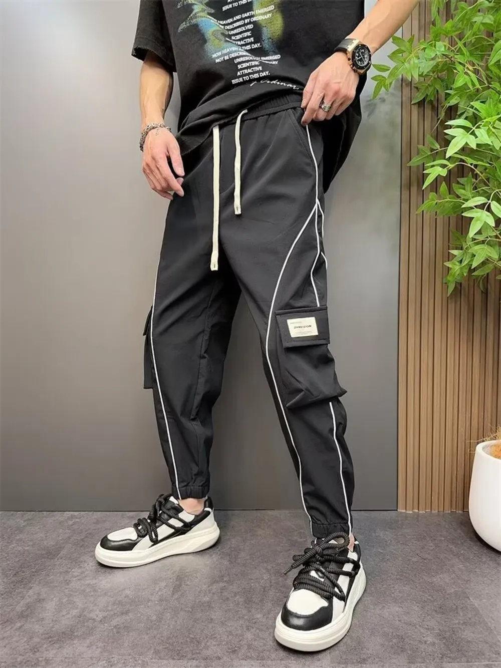 Men's Plus Size Stripe Cargo Joggers, image 2