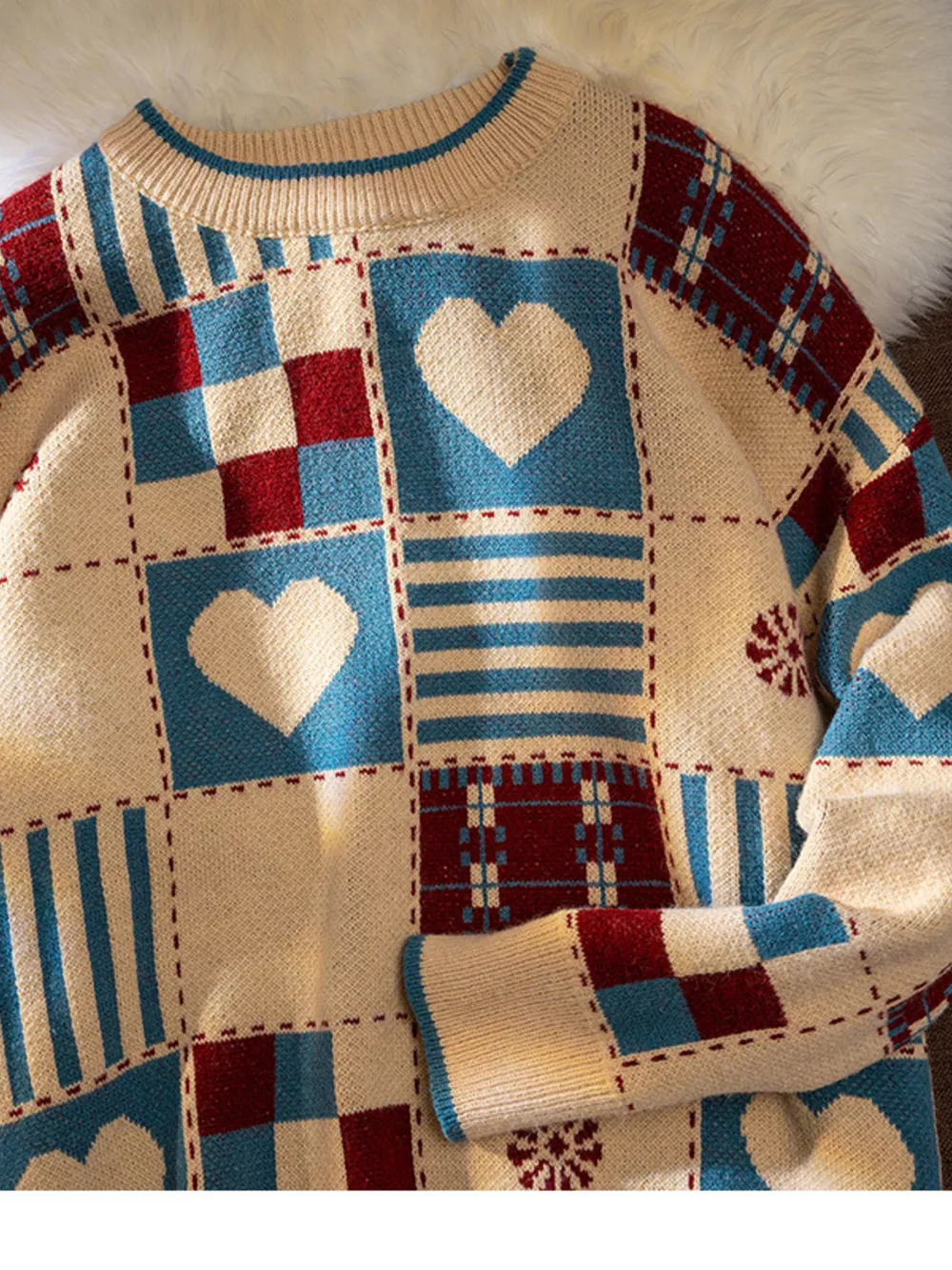 Men's Heart Pattern Checkered Sweater, image 2