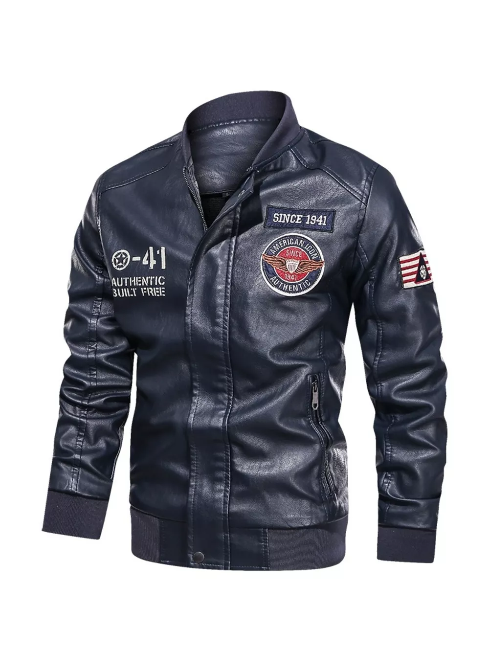 Men's Plus Size Zip Up Leather Jacket, image 4