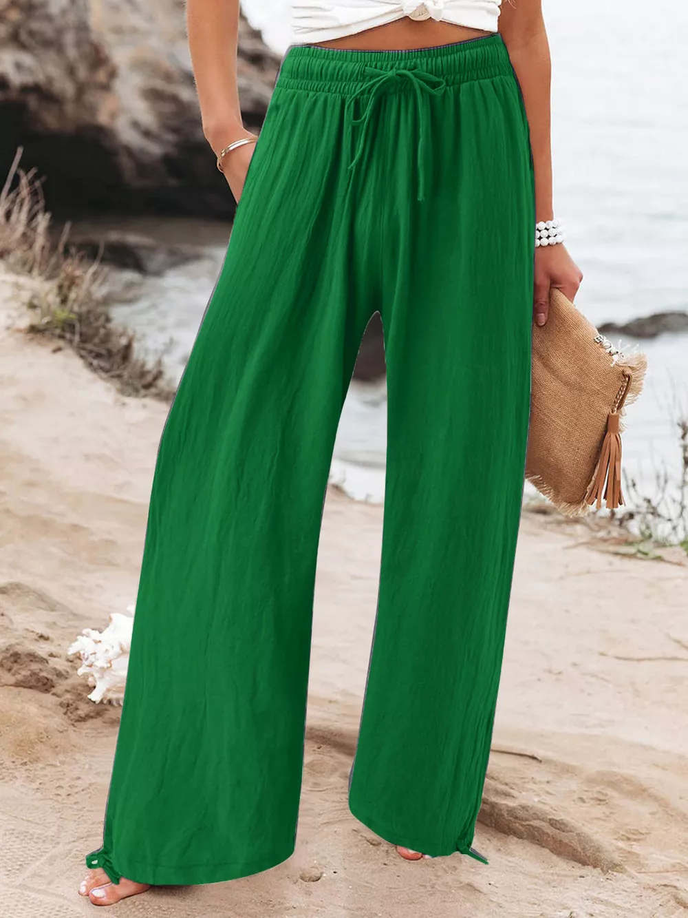 Full Size Drawstring Wide Leg Pants Plus Size, image 8