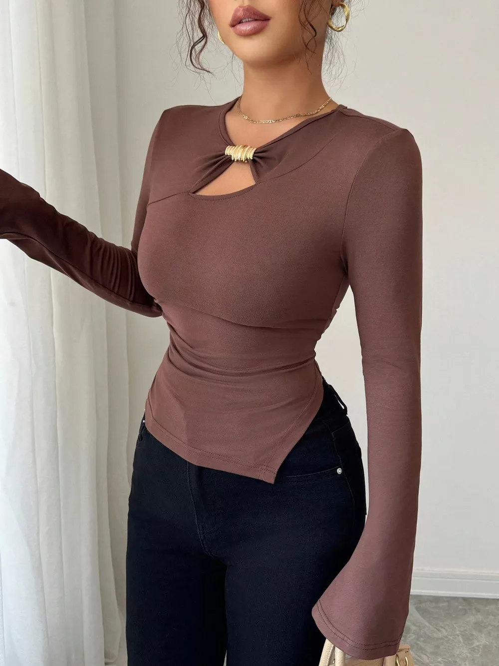 Cutout Long Sleeve T-Shirt, image 2