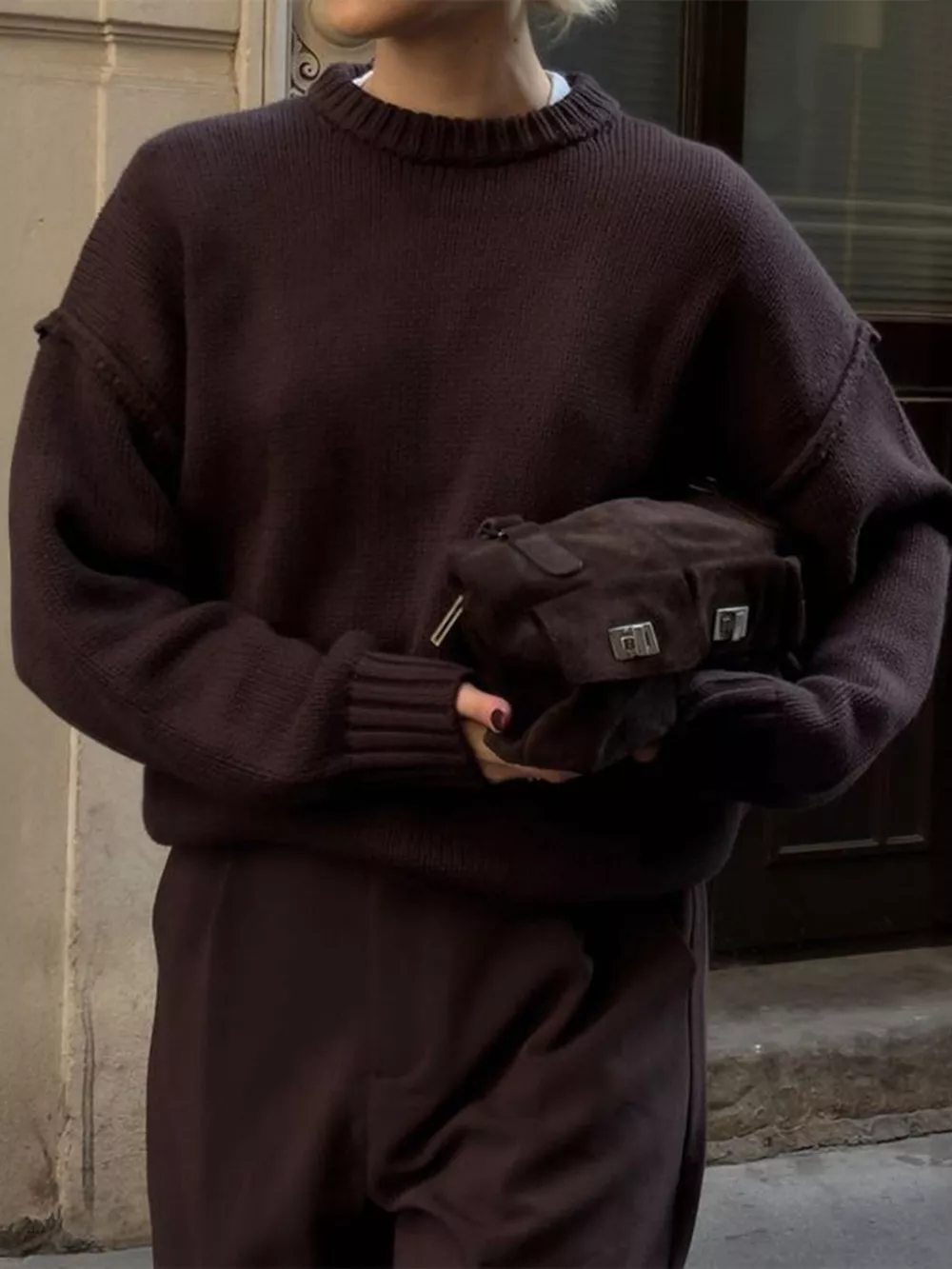 Round Neck Dropped Shoulder Sweater, image 4