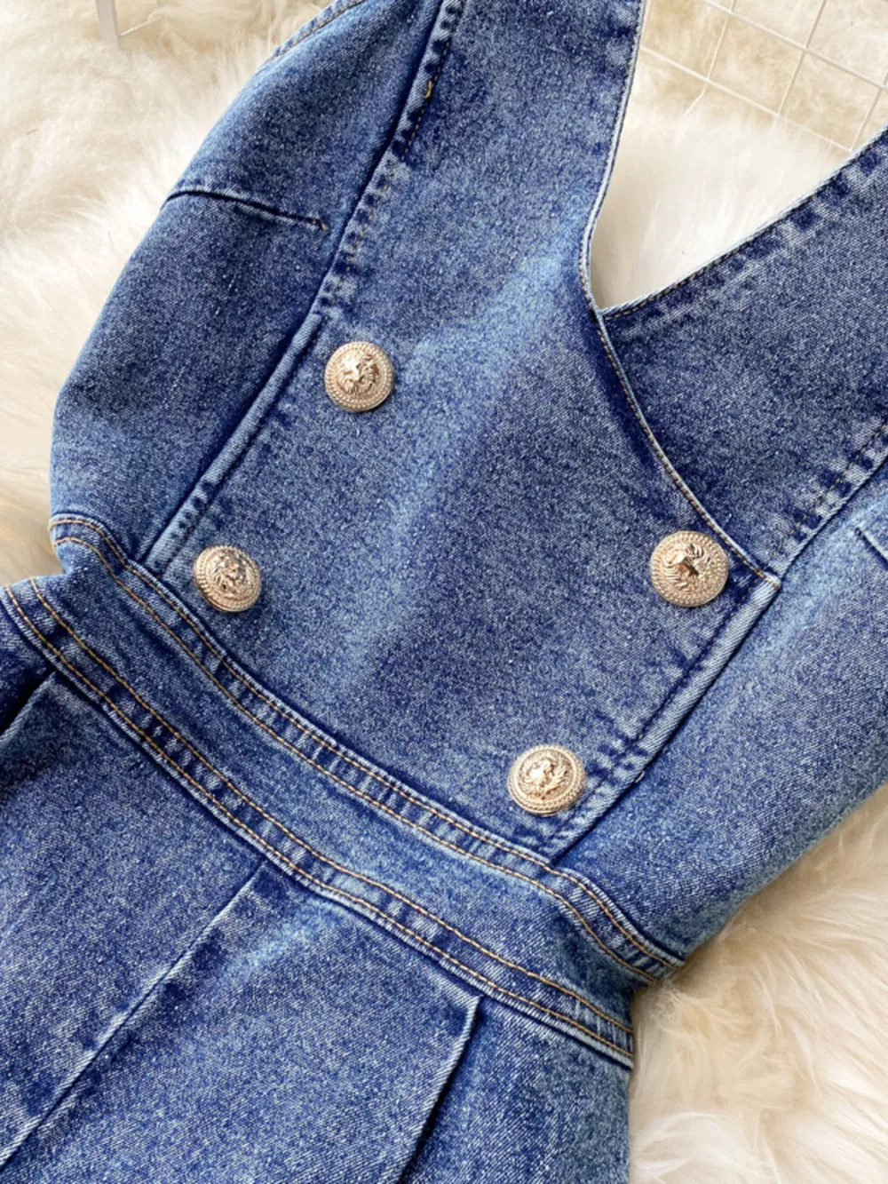 Halter Neck Wide Leg Denim Jumpsuit, image 9