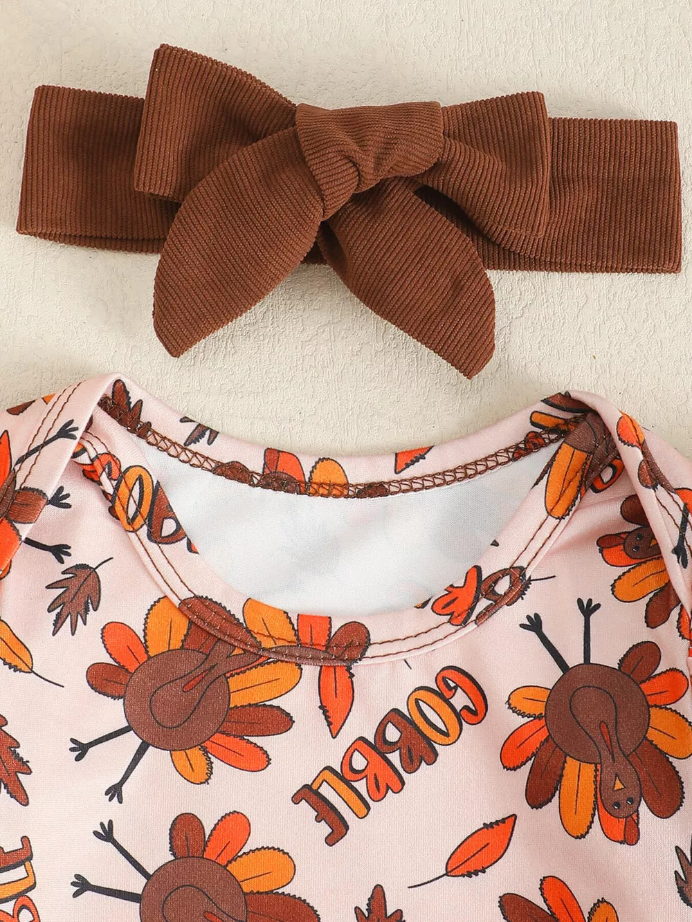 Children's Long Sleeve Bodysuit & Thanksgiving Turkey Dress Set with Headband, image 2