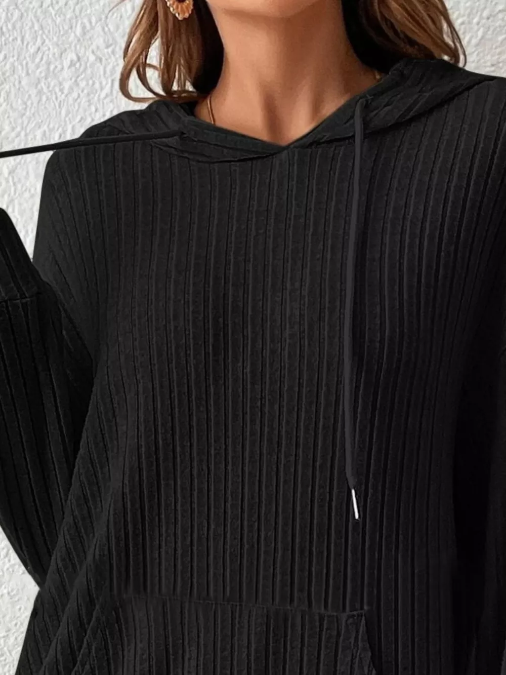 Ribbed Knit Long Sleeve Hoodie, image 7
