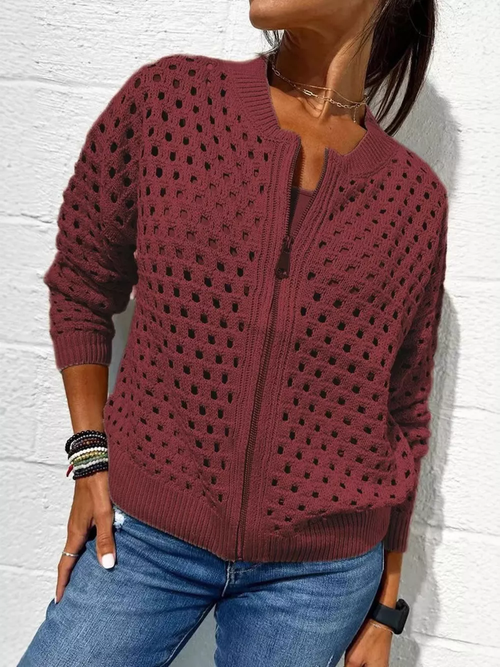 Full Size Crochet Knit Zip-Up Cardigan Plus Size, image 11