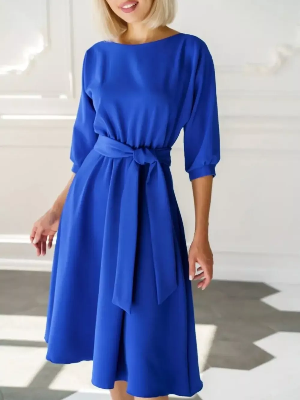 Elegant Belted Waist Midi Dress, image 11