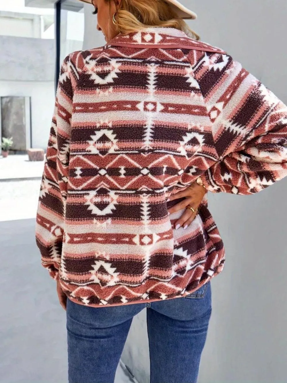 Aztec Print Fleece Snap Down Jacket, image 3