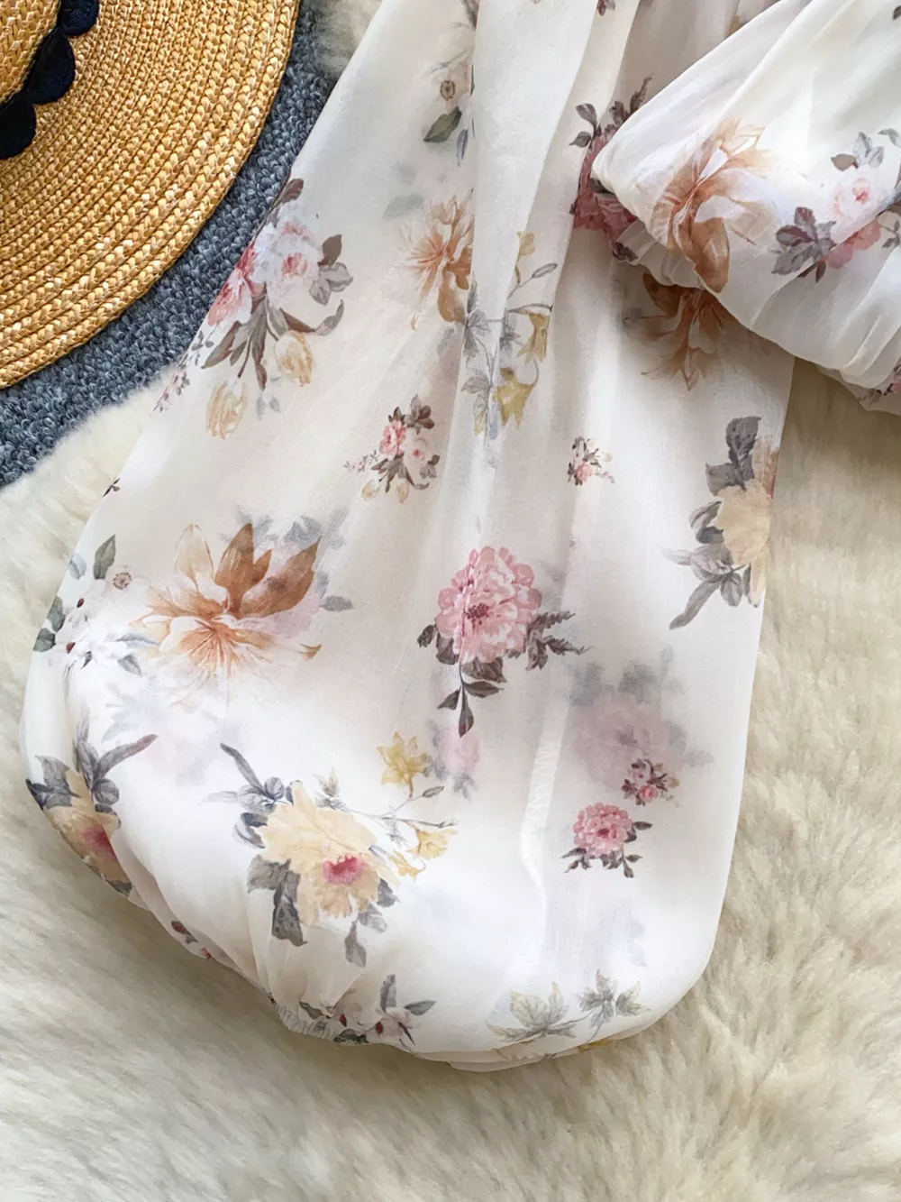 Floral Print Chiffon Balloon Sleeve Blouse, image 4