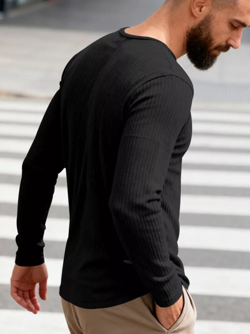 Men's Full Size Casual Ribbed Long Sleeve T-Shirt Plus Size, image 6