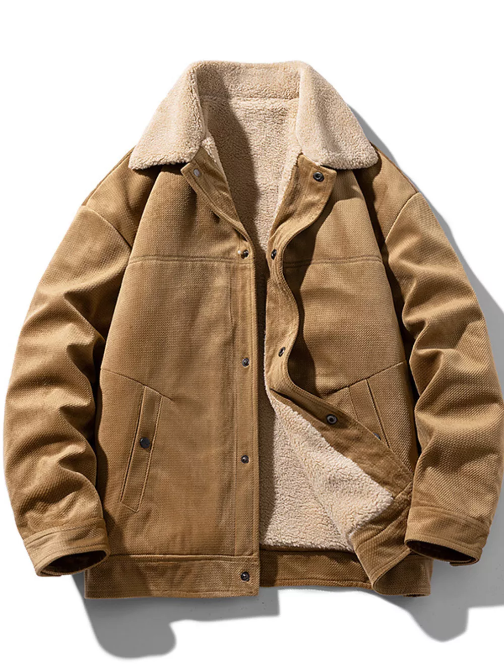 Men's Plus Size Snap Down Sherpa Lined Winter Coat, image 3