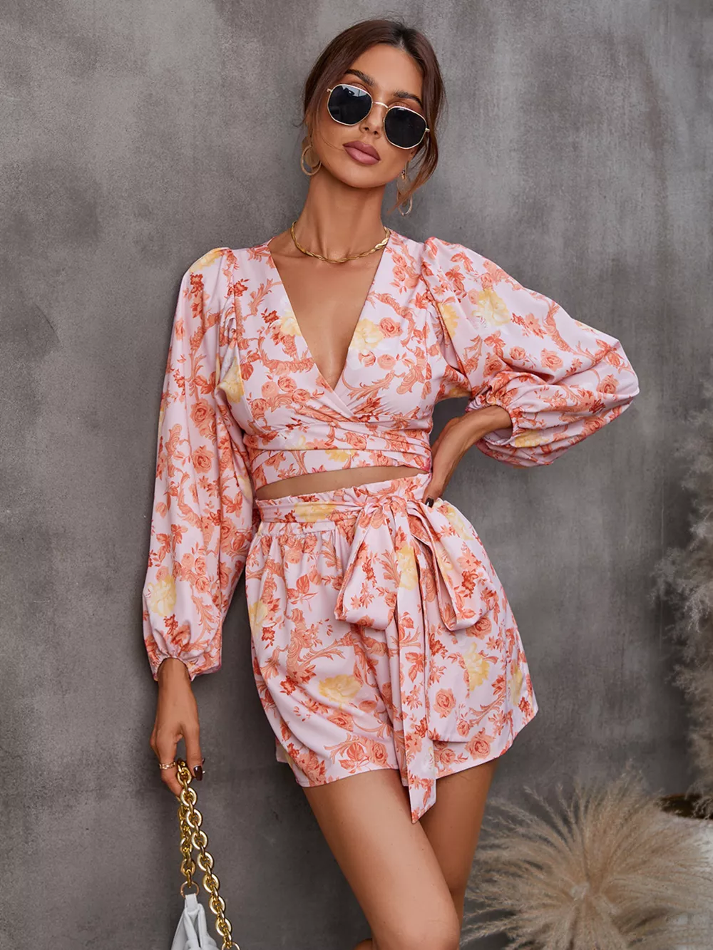 Cutout Front Printed Long Sleeve Romper, image 29