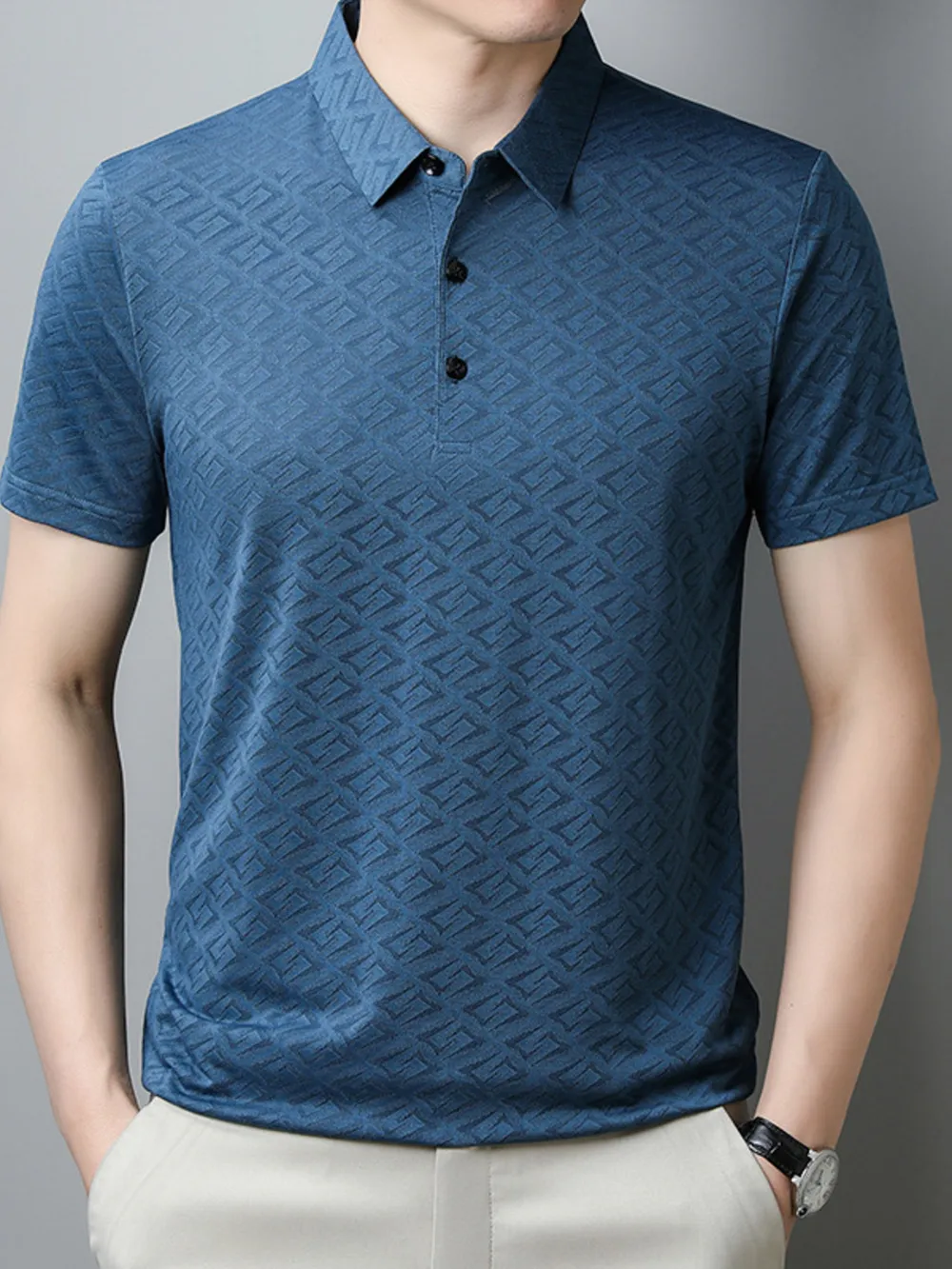 Men's Plus Size Geometric Pattern Short Sleeve Polo