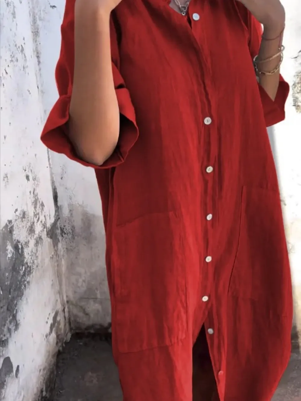 Full Size Casual Linen Button-Down Shirt Dress Plus Size, image 23