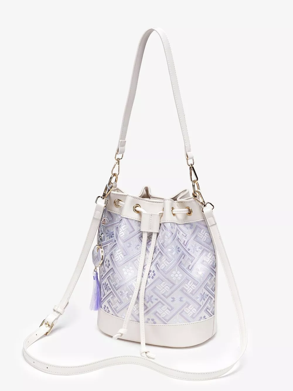 Geometric Pattern Jacquard Drawstring Bucket Crossbody Bag, image 4