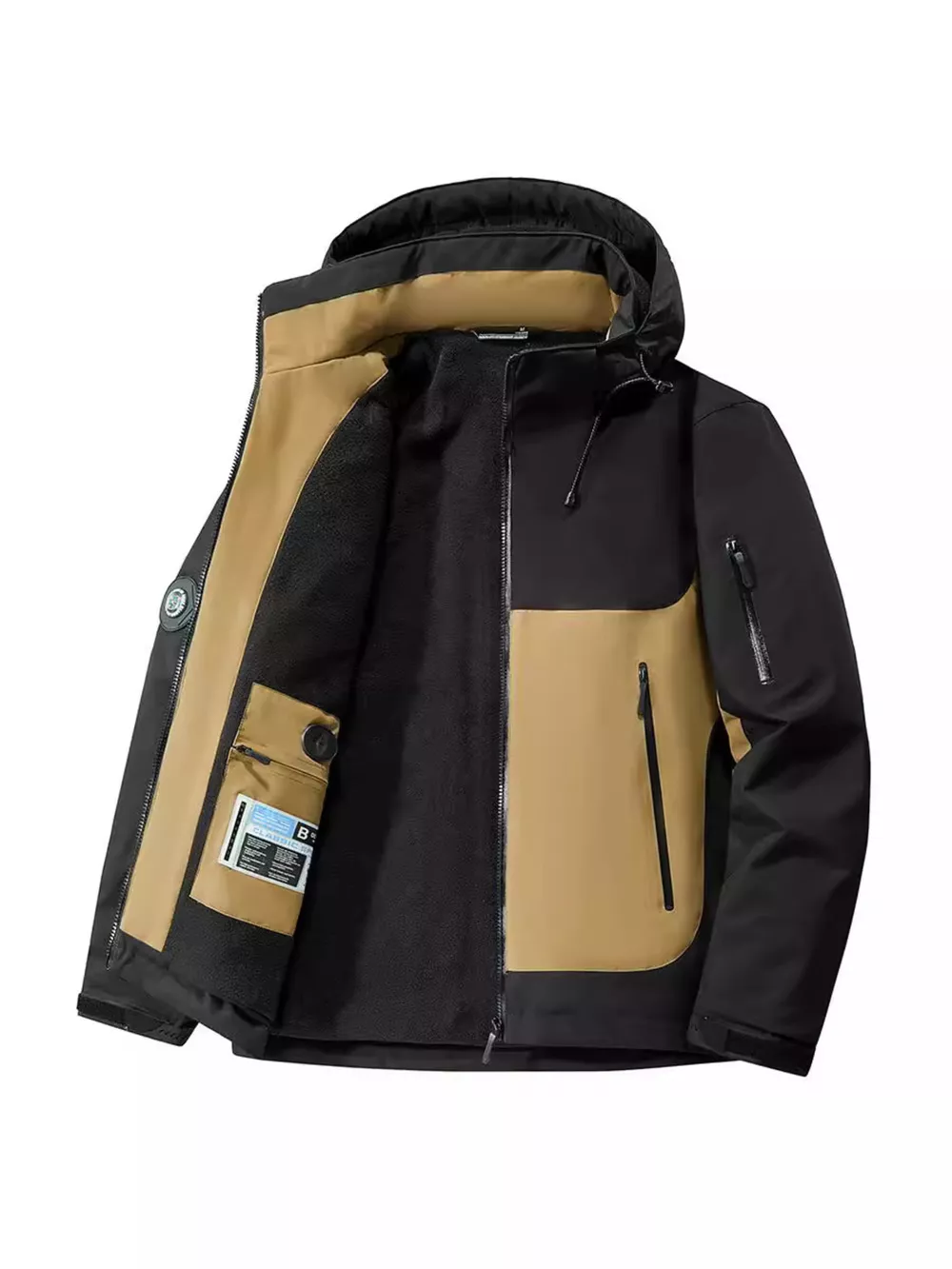 Men's Plus Size Hooded Color Block Windproof Jacket, image 5