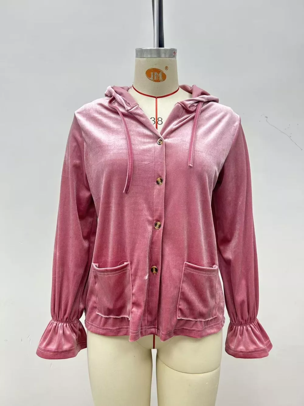 Full Size Velvet Button-Down Hooded Outerwear Plus Size, image 3