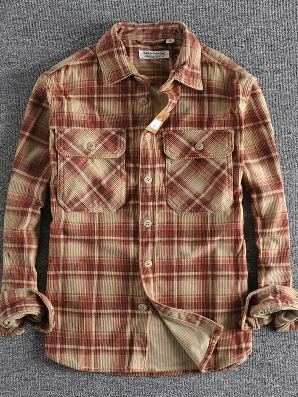 Men's Plus Size Button Down Plaid Corduroy Shirt with Chest Pockets, image 3