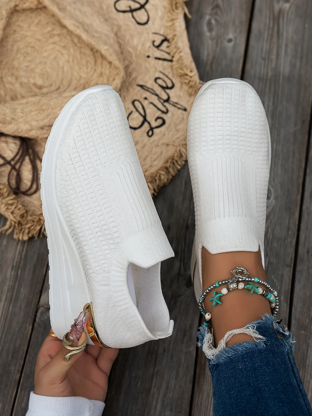 Round Toe Wedge Sneakers, image 8