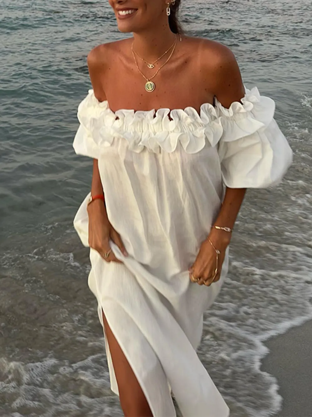 Side Slit Off-Shoulder Dress, image 7
