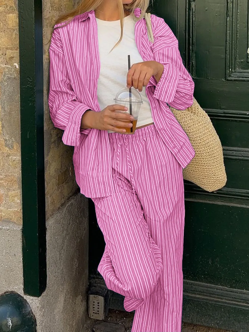 Striped Button Up Shirt and Pants Set, image 10