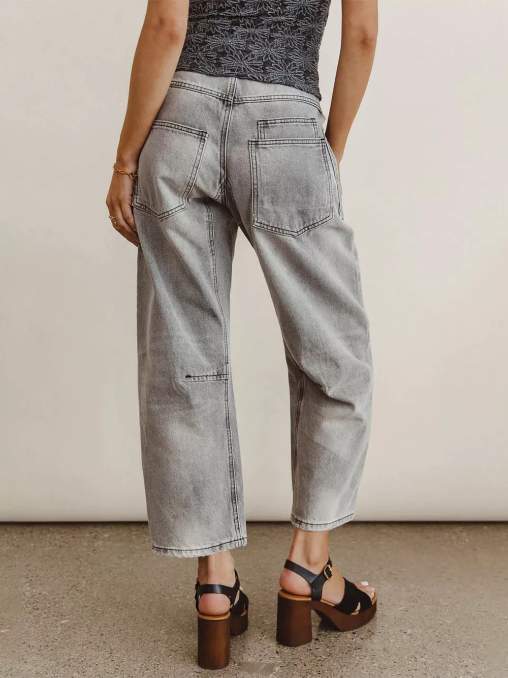 Drawstring Wide Leg Cropped Jeans, image 3