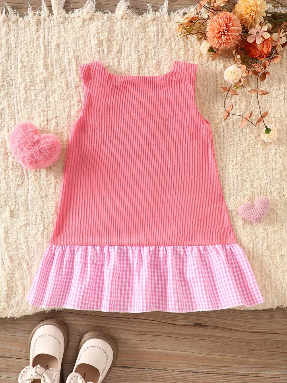 Children's Plaid Hem Corduroy Sleeveless Dress, image 18