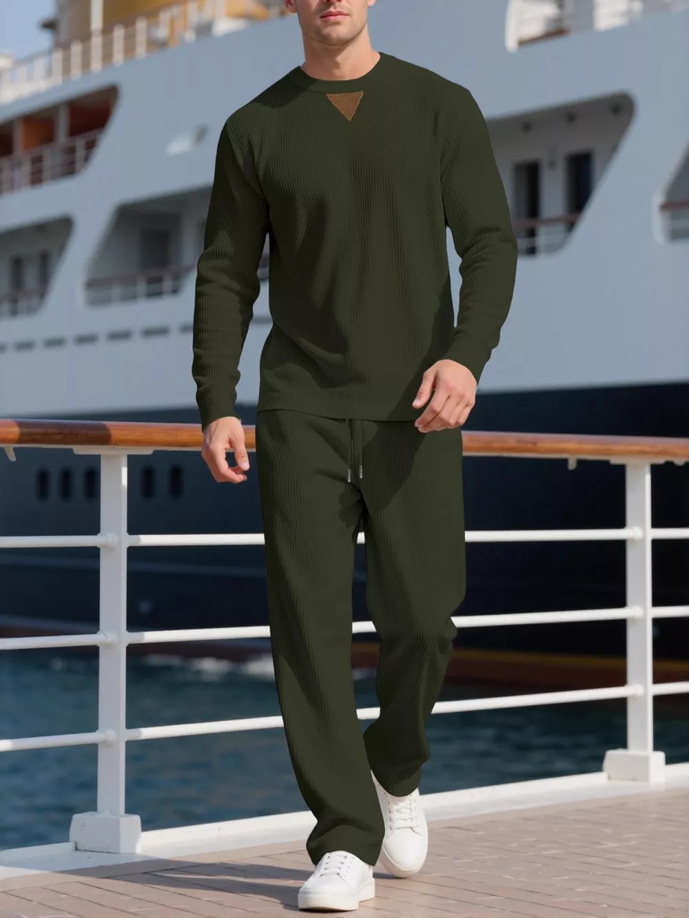 Men's Full Size Casual Crewneck Long Sleeve Sweatshirt and Jogger Set Plus Size