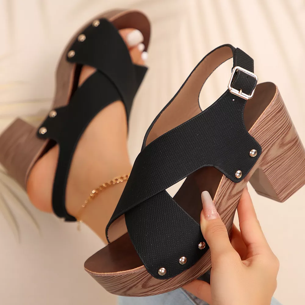 Crisscross Block Heels Sandals, image 10