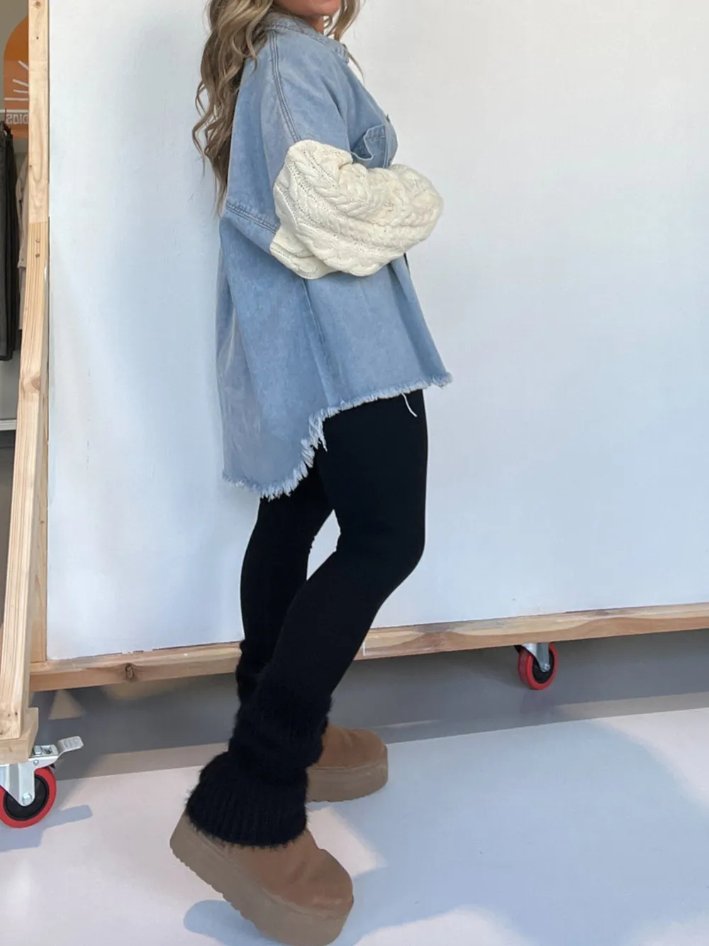 Full Size Raw Hem Button Up Patchwork Denim Jacket Plus Size, image 5