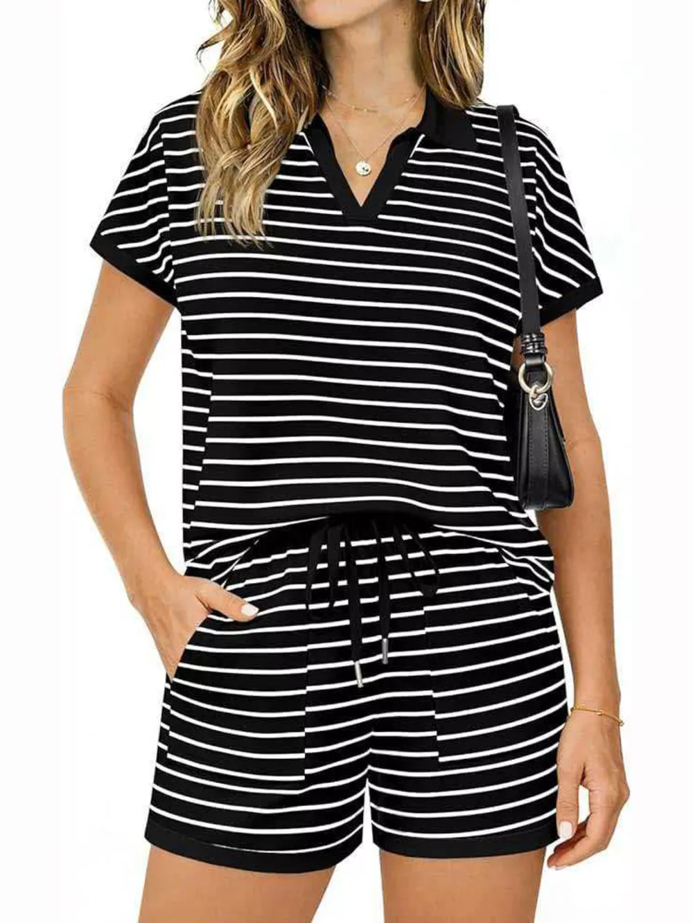 Striped Short Sleeve Polo and Shorts Set, image 9