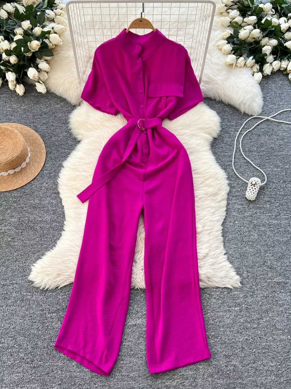 Button Front Wide Leg Jumpsuit, image 17